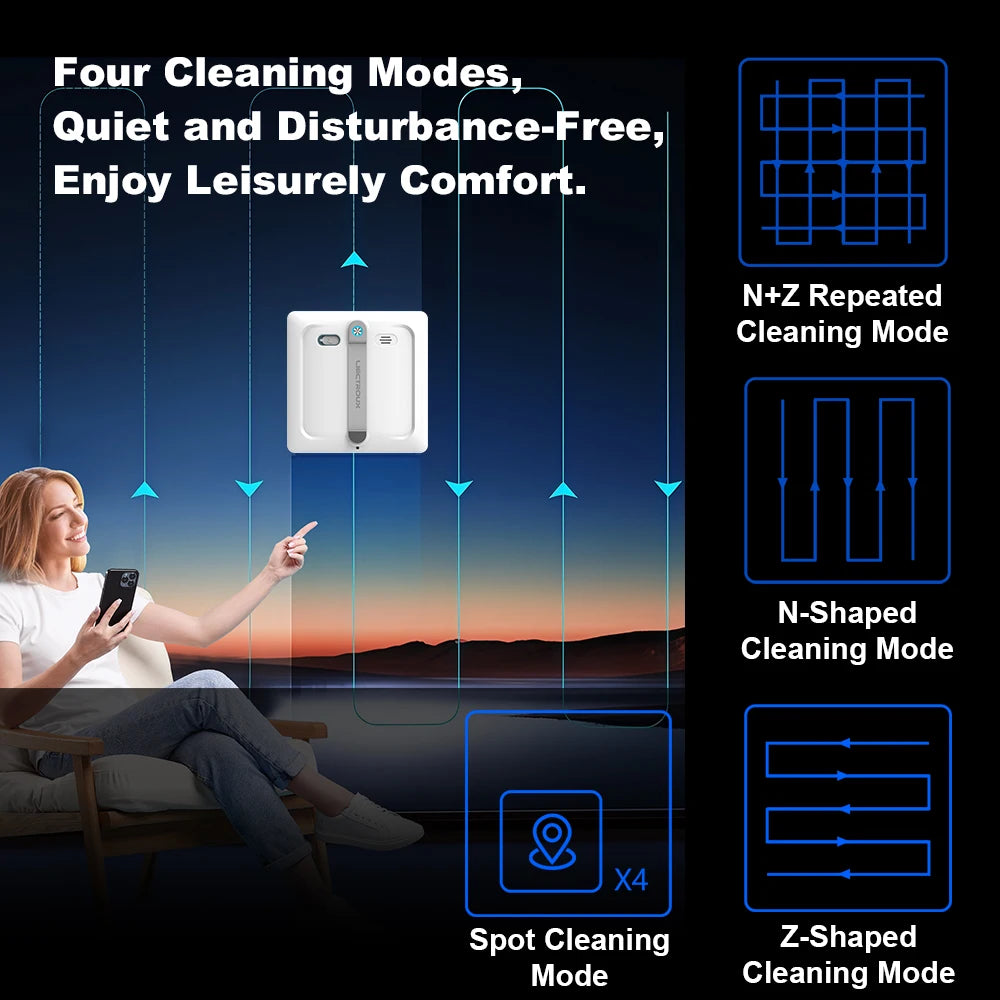 2026 Robot Window Vacuum Cleaner Liectroux S9,2 Roller Brusher,6-Way Water Spray,10000PA Suction,Home Wall Glass Cleaning Robot