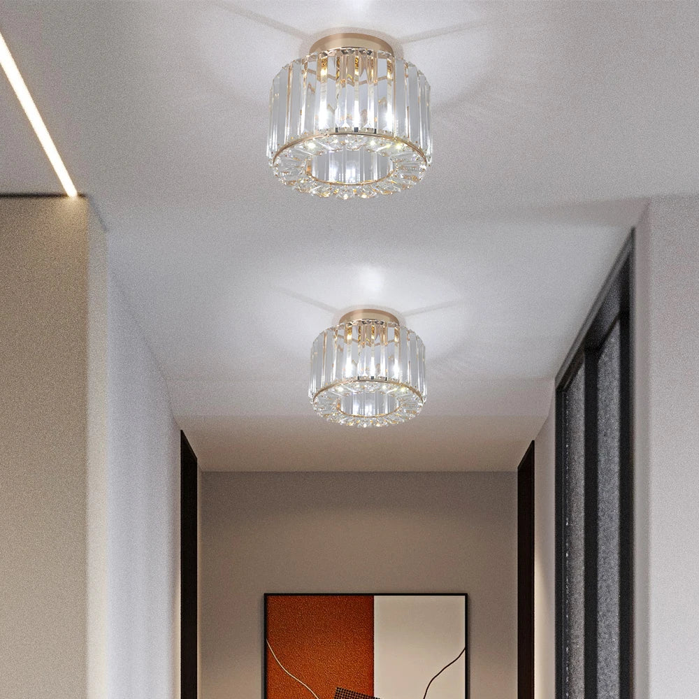 Modern Crystal Ceiling Light Flush Mount Ceiling Chandeliers Lamp LED Bedroom Corridor Entrance Lighting Fixtures E27 Gold Black