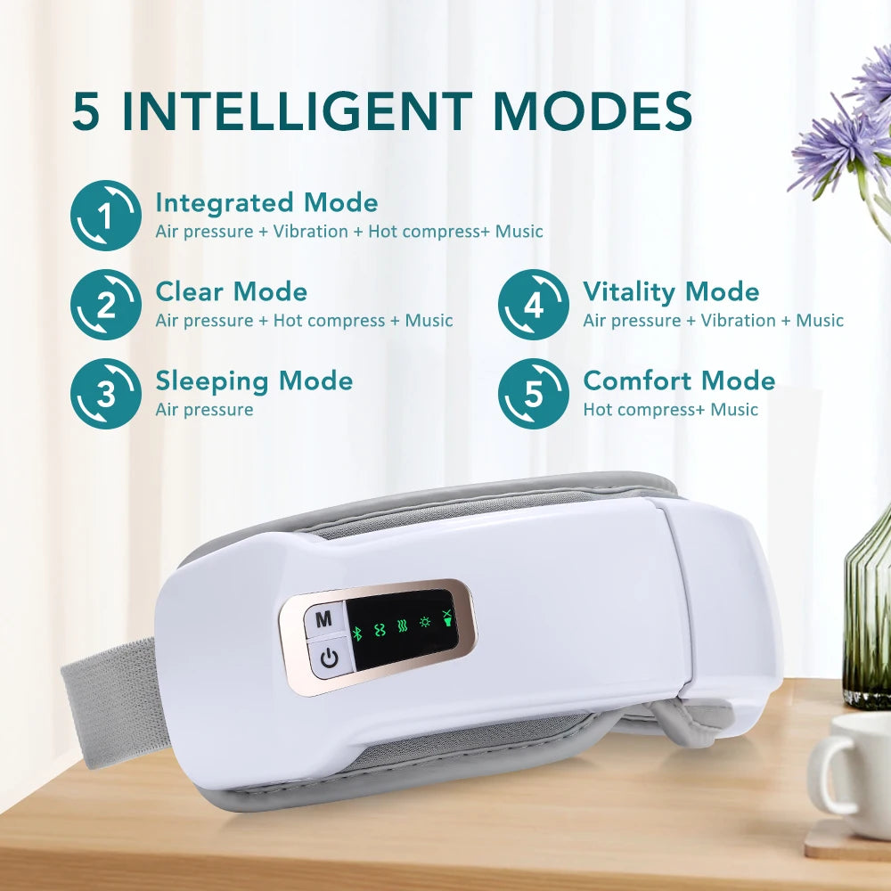 Electric Eye Massager Hot Compress Stress Relief Heating Vibration Massage Connect Music Relax Foldable Eye Care Smart Glasses