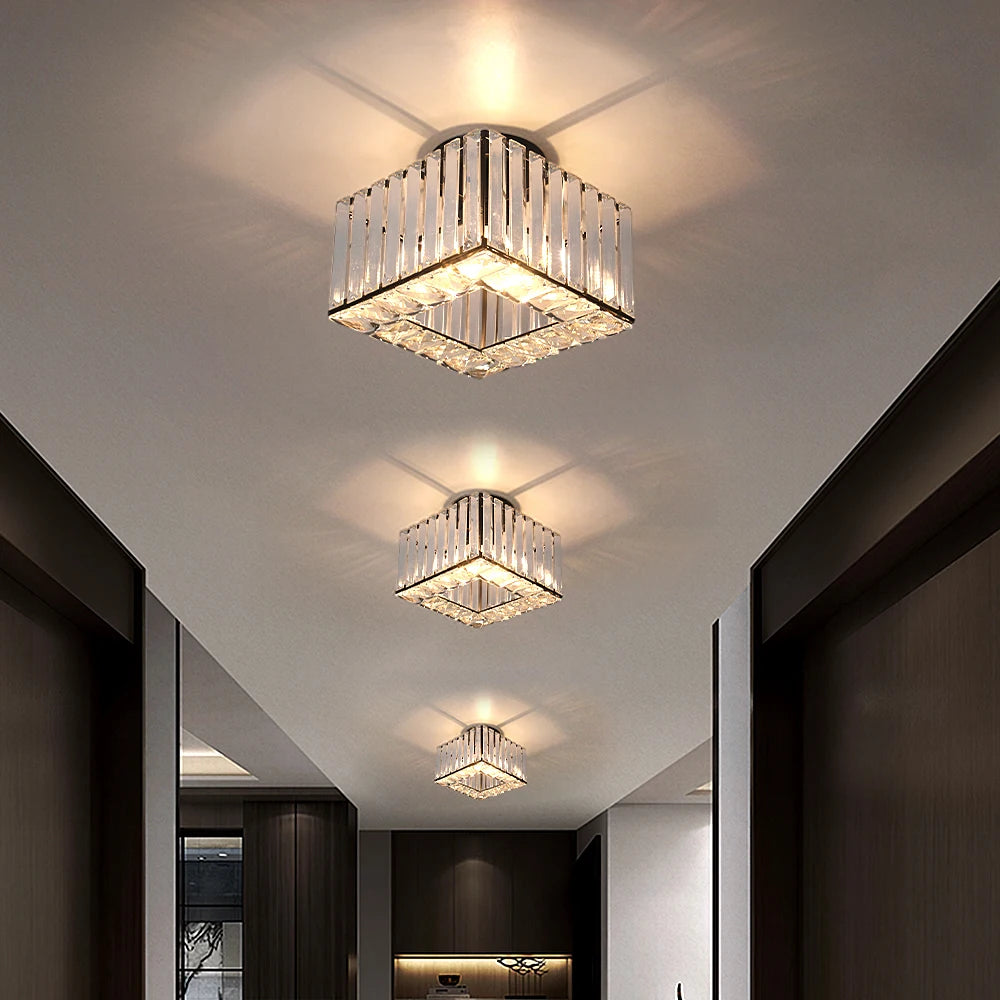 Modern Crystal Ceiling Light Flush Mount Ceiling Chandeliers Lamp LED Bedroom Corridor Entrance Lighting Fixtures E27 Gold Black