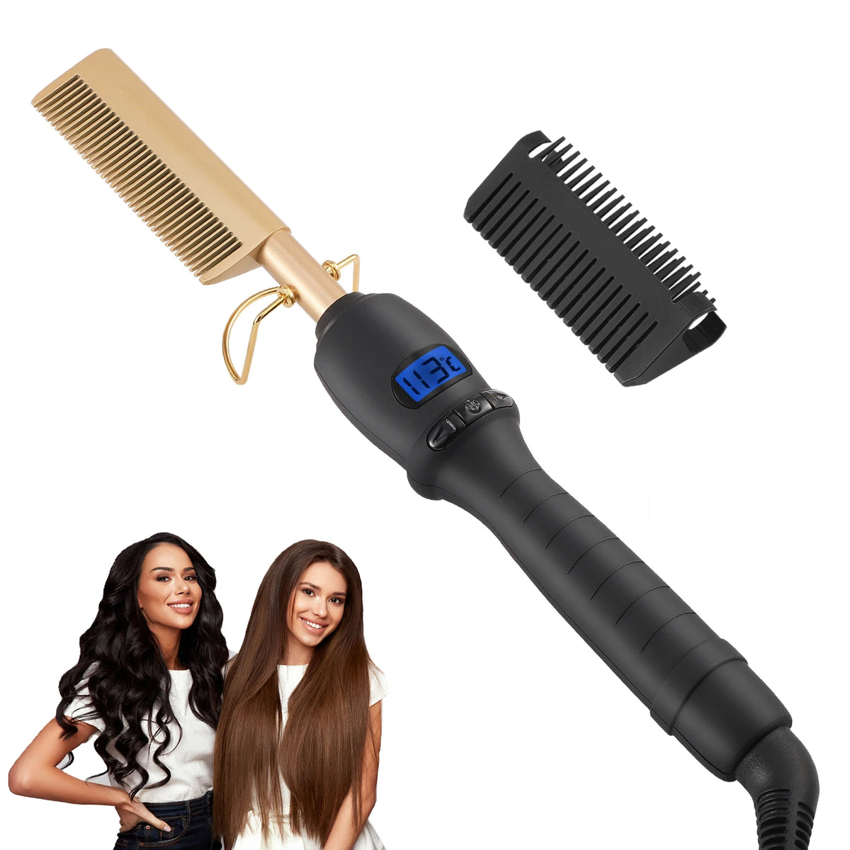 2 In1 Hot Comb Hair Straightener Electric Heating Comb Fast Heating Portable Travel Anti-Scald Beard Straightener Press Comb ﻿