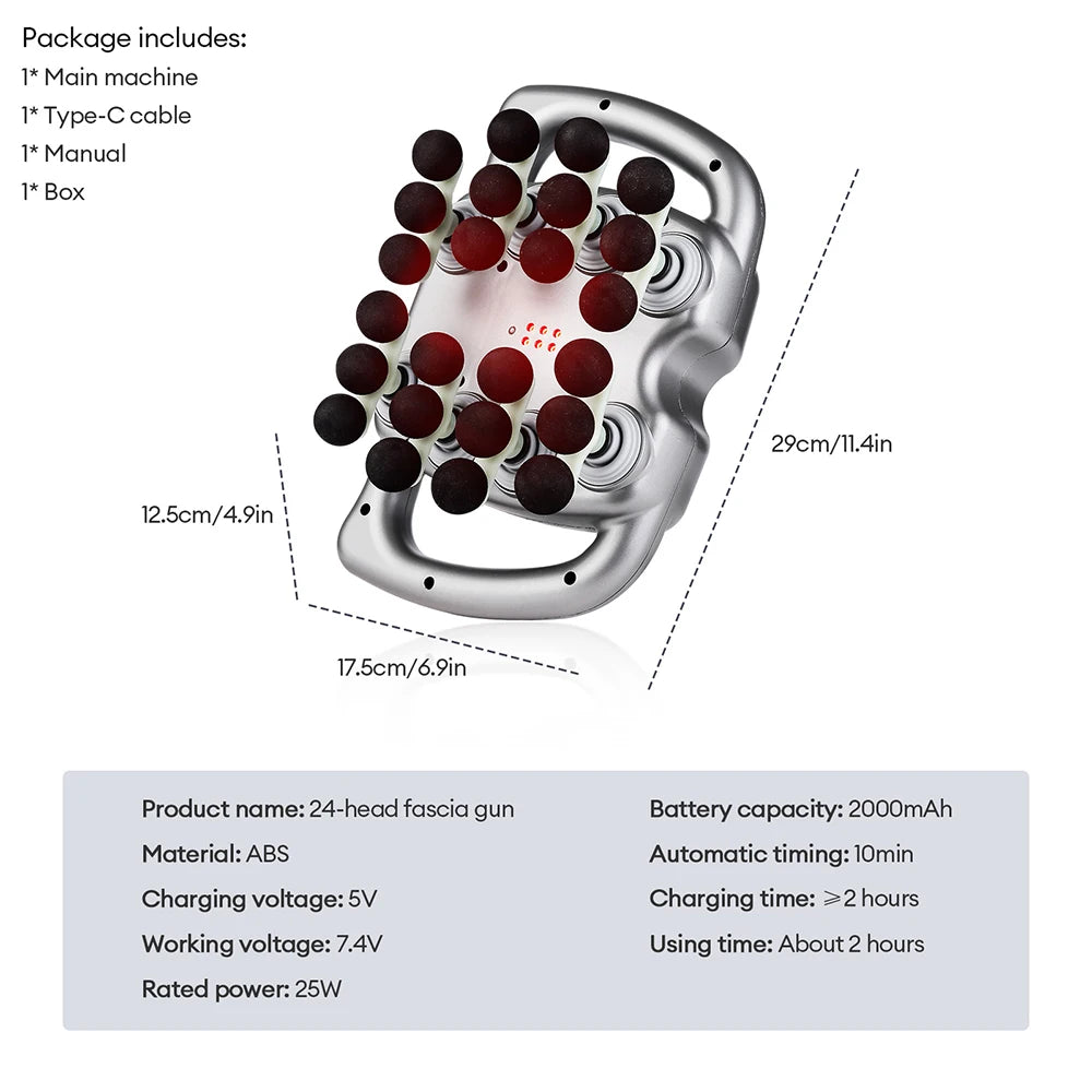 24-Head Fascia Gun 9 Modes High Frequency Vibration Body Massage Gun Back Neck Shoulder Waist Massager Muscle Masajeador