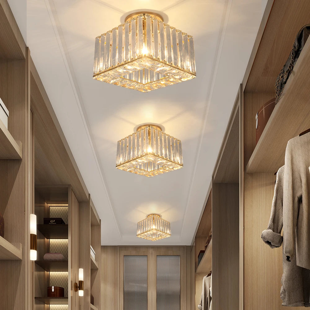 Modern Crystal Ceiling Light Flush Mount Ceiling Chandeliers Lamp LED Bedroom Corridor Entrance Lighting Fixtures E27 Gold Black