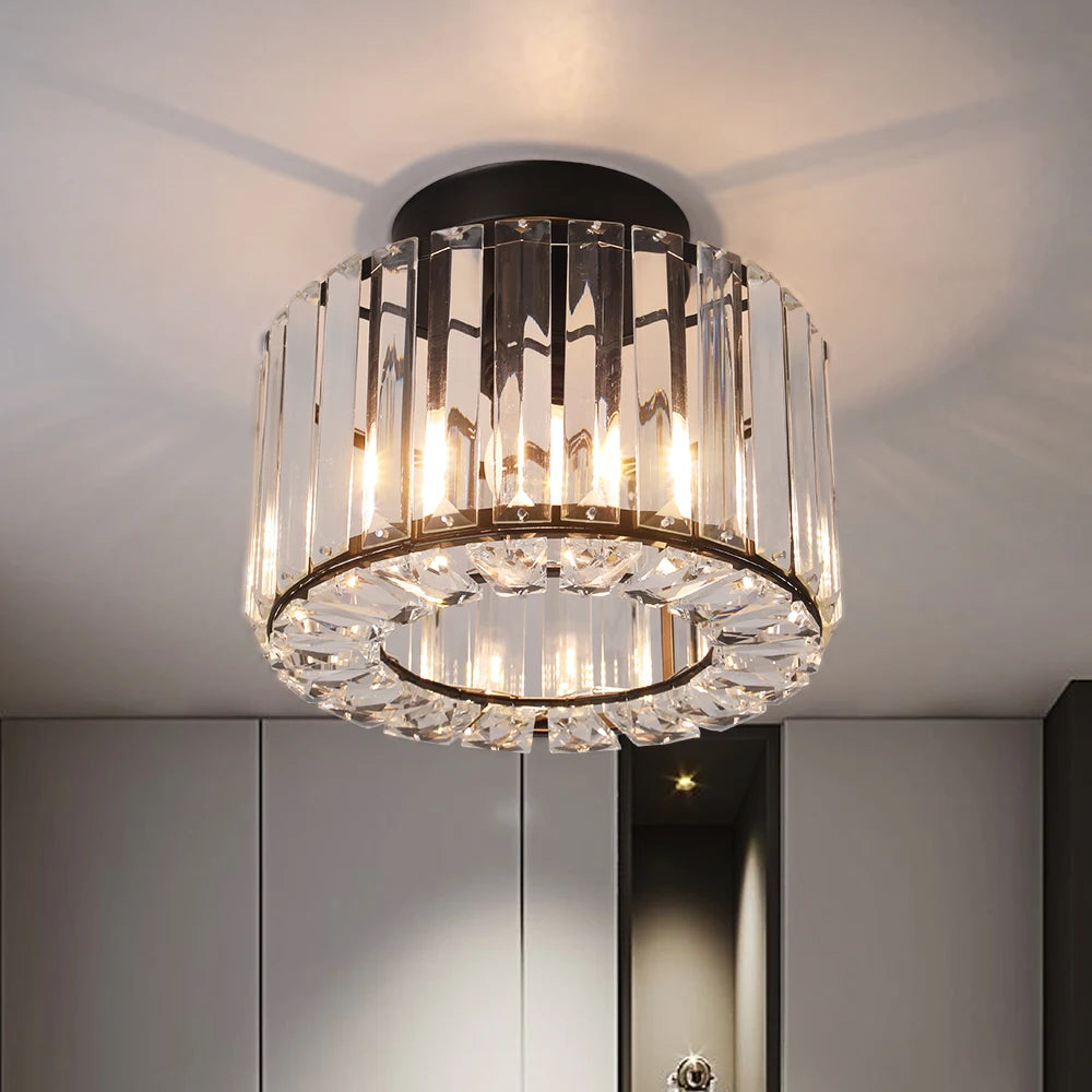 Modern Crystal Ceiling Light Flush Mount Ceiling Chandeliers Lamp LED Bedroom Corridor Entrance Lighting Fixtures E27 Gold Black