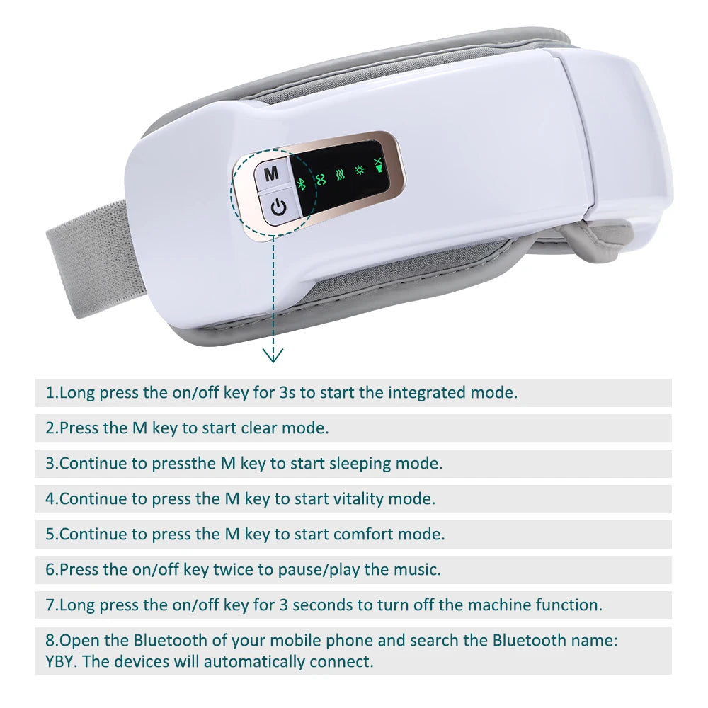 Electric Eye Massager Hot Compress Stress Relief Heating Vibration Massage Connect Music Relax Foldable Eye Care Smart Glasses