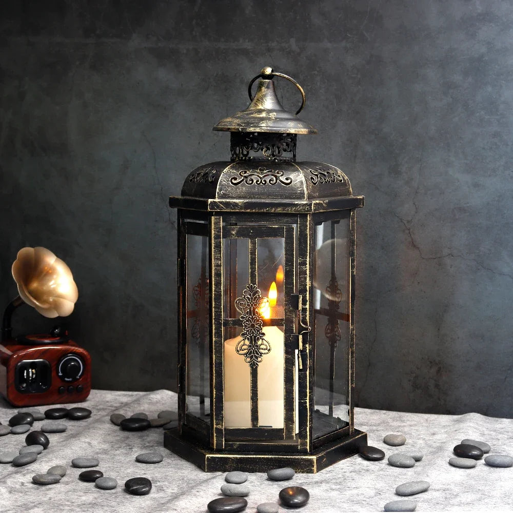 Vintage Nordic Candle Holder Lanterns Metal Hanging Lantern Iron Lantern Decorative Lanterns Home Decor Wedding Room Decoration