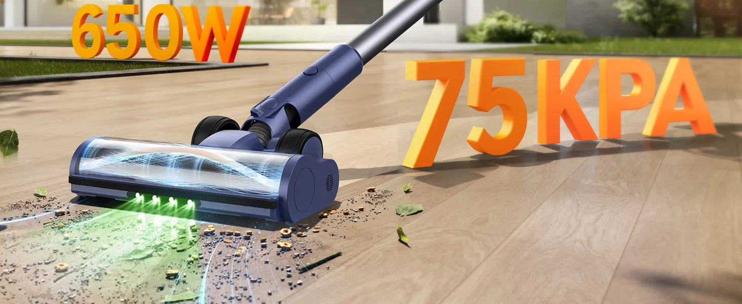 Laresar V11 NEW 650W 75000PA Ultra-Strong Cordless Vacuum Cleaner,90 Min Long Runtime,Removable Battery & Smart Display Vacuum