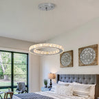 Modern Led  Pendant Light Luxury Crystal Rings Dimmable Chandelier Hanging Lustre Ceiling Lamp Living Dining Room Decor Fixture