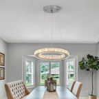 Modern Led  Pendant Light Luxury Crystal Rings Dimmable Chandelier Hanging Lustre Ceiling Lamp Living Dining Room Decor Fixture