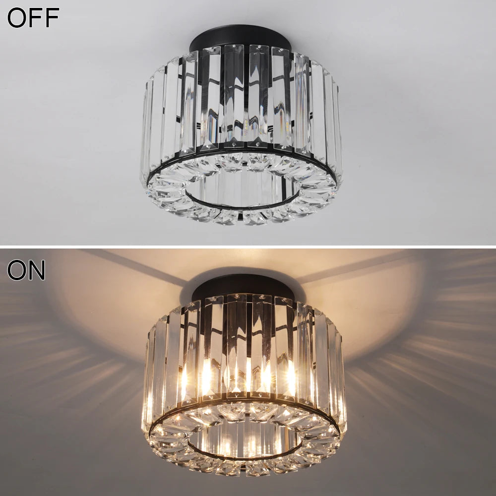 Modern Crystal Ceiling Light Flush Mount Ceiling Chandeliers Lamp LED Bedroom Corridor Entrance Lighting Fixtures E27 Gold Black