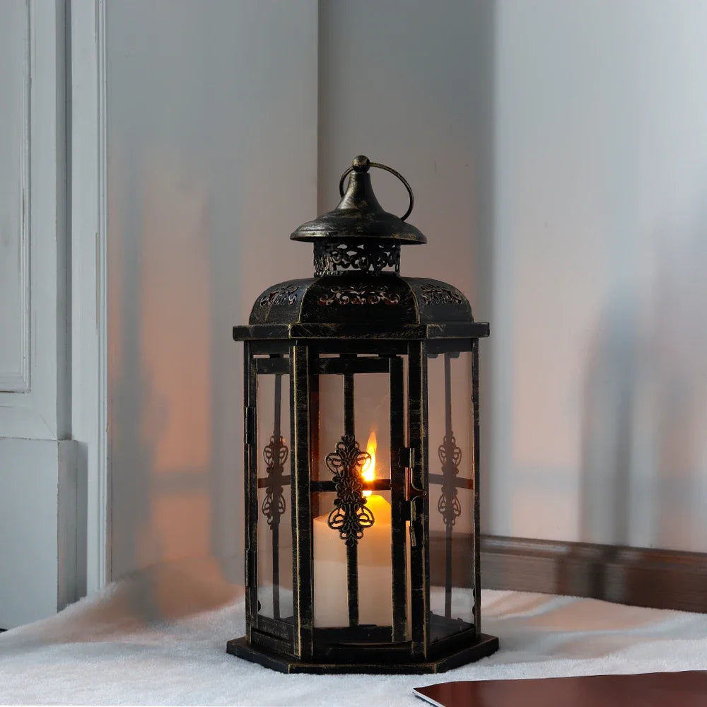 Vintage Nordic Candle Holder Lanterns Metal Hanging Lantern Iron Lantern Decorative Lanterns Home Decor Wedding Room Decoration