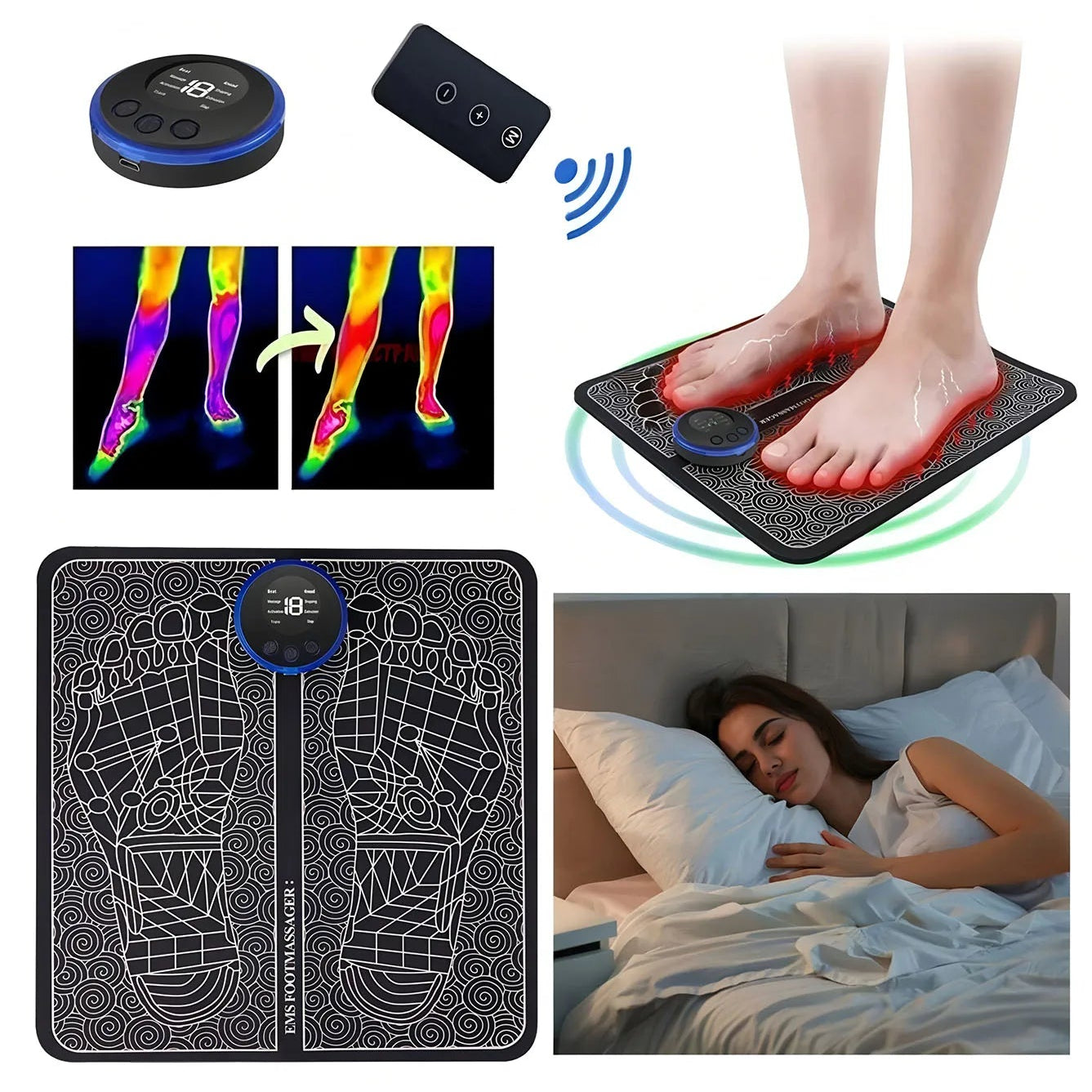 EMS Foot Massager Rechargeable Massage Pad Foot Relaxation Pad Electric Foot Massage Tools Promote Blood Circulation