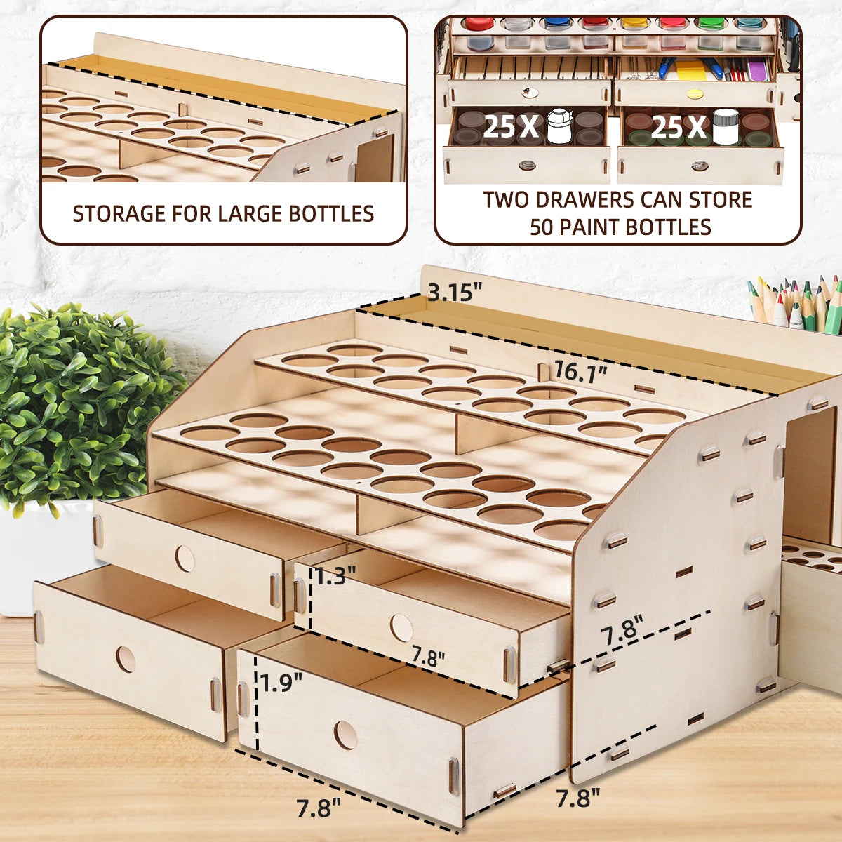 OPHIR Wood Paint Rack with Marker Pen Storage Rack Artist Supply Paint Rack Stand for Miniature Model Paint Acrylic Paint MG062