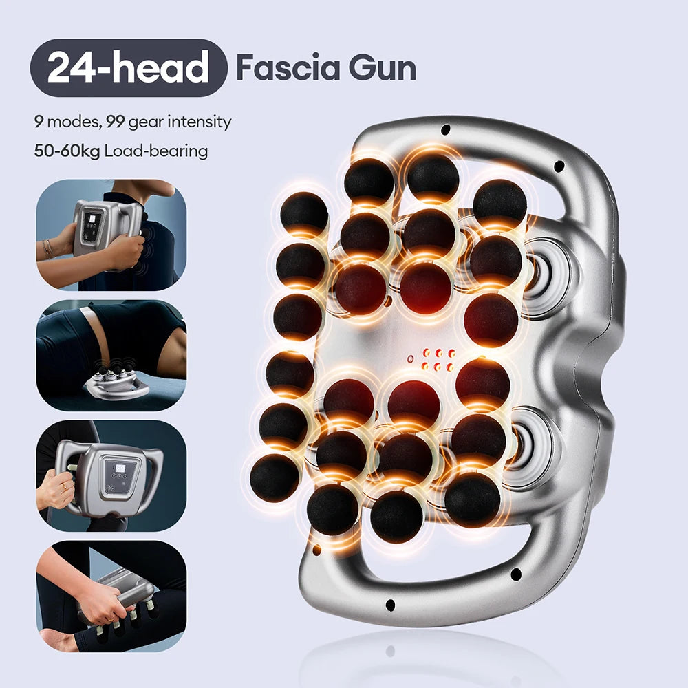24-Head Fascia Gun 9 Modes High Frequency Vibration Body Massage Gun Back Neck Shoulder Waist Massager Muscle Masajeador