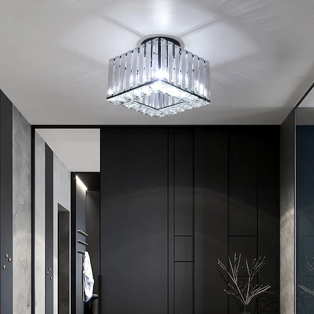 Modern Crystal Ceiling Light Flush Mount Ceiling Chandeliers Lamp LED Bedroom Corridor Entrance Lighting Fixtures E27 Gold Black