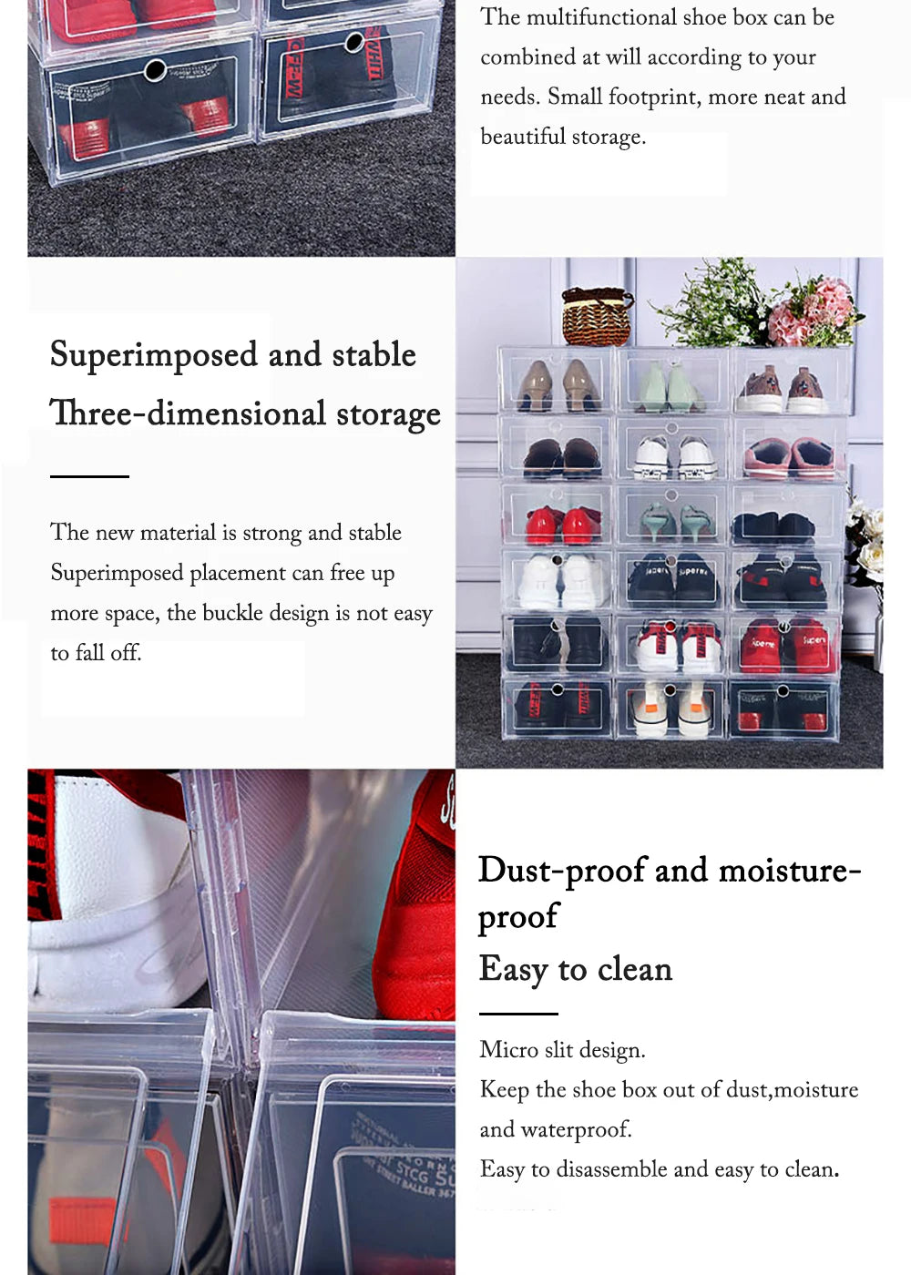 6 Pack Transparent shoe box shoes organizers thickened foldable Dustproof storage box Stackable combined shoe cabinet Sale