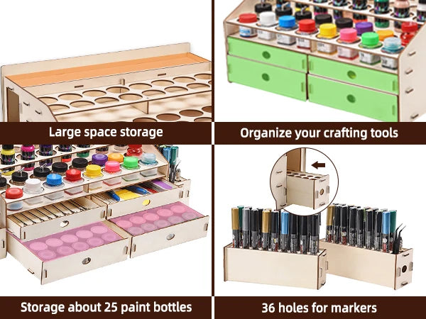 OPHIR Wood Paint Rack with Marker Pen Storage Rack Artist Supply Paint Rack Stand for Miniature Model Paint Acrylic Paint MG062