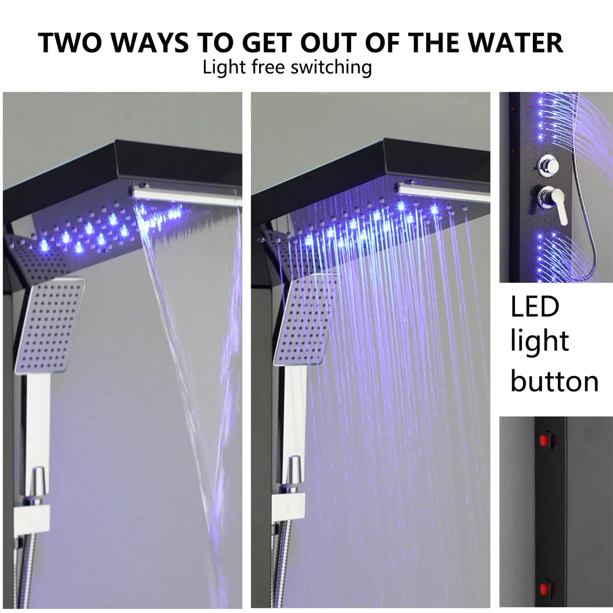KEMAIDI Shower Panel Bathroom Shower Tower w/ LED Rainfall Waterfall Shower Head Body Massage Jet Shower Tub Spout Shower Column
