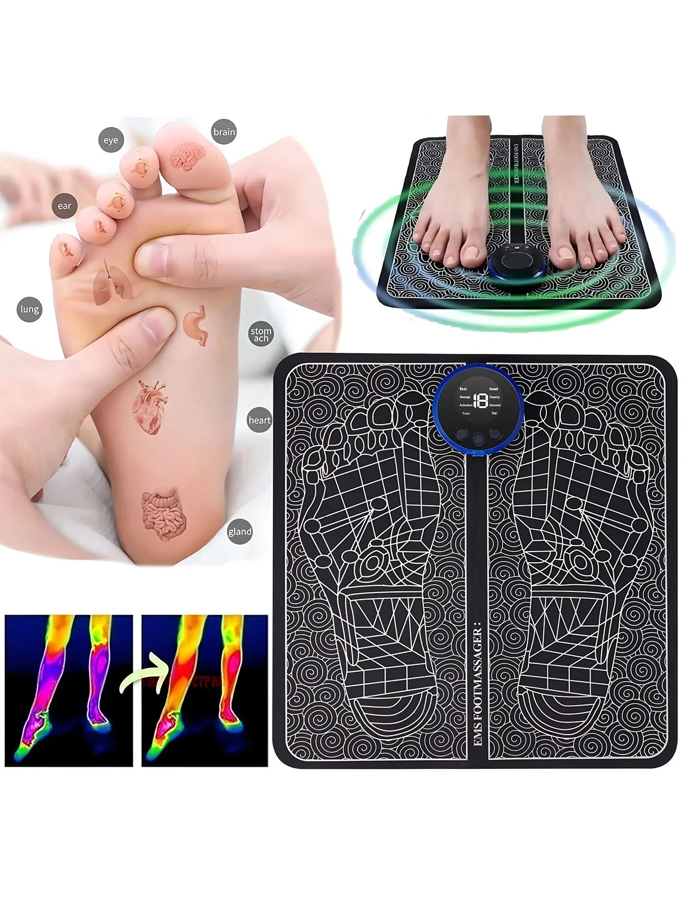 EMS Foot Massager Rechargeable Massage Pad Foot Relaxation Pad Electric Foot Massage Tools Promote Blood Circulation