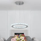Modern Led  Pendant Light Luxury Crystal Rings Dimmable Chandelier Hanging Lustre Ceiling Lamp Living Dining Room Decor Fixture