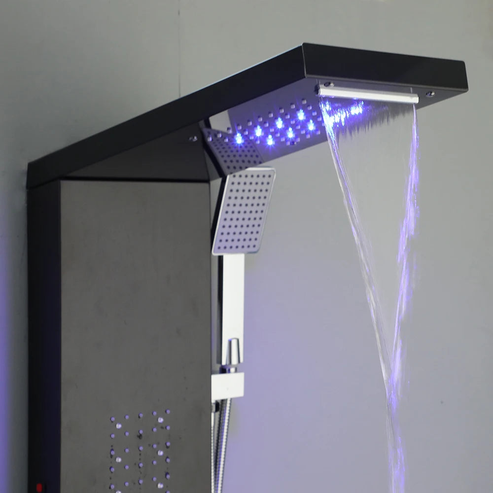 KEMAIDI Shower Panel Bathroom Shower Tower w/ LED Rainfall Waterfall Shower Head Body Massage Jet Shower Tub Spout Shower Column