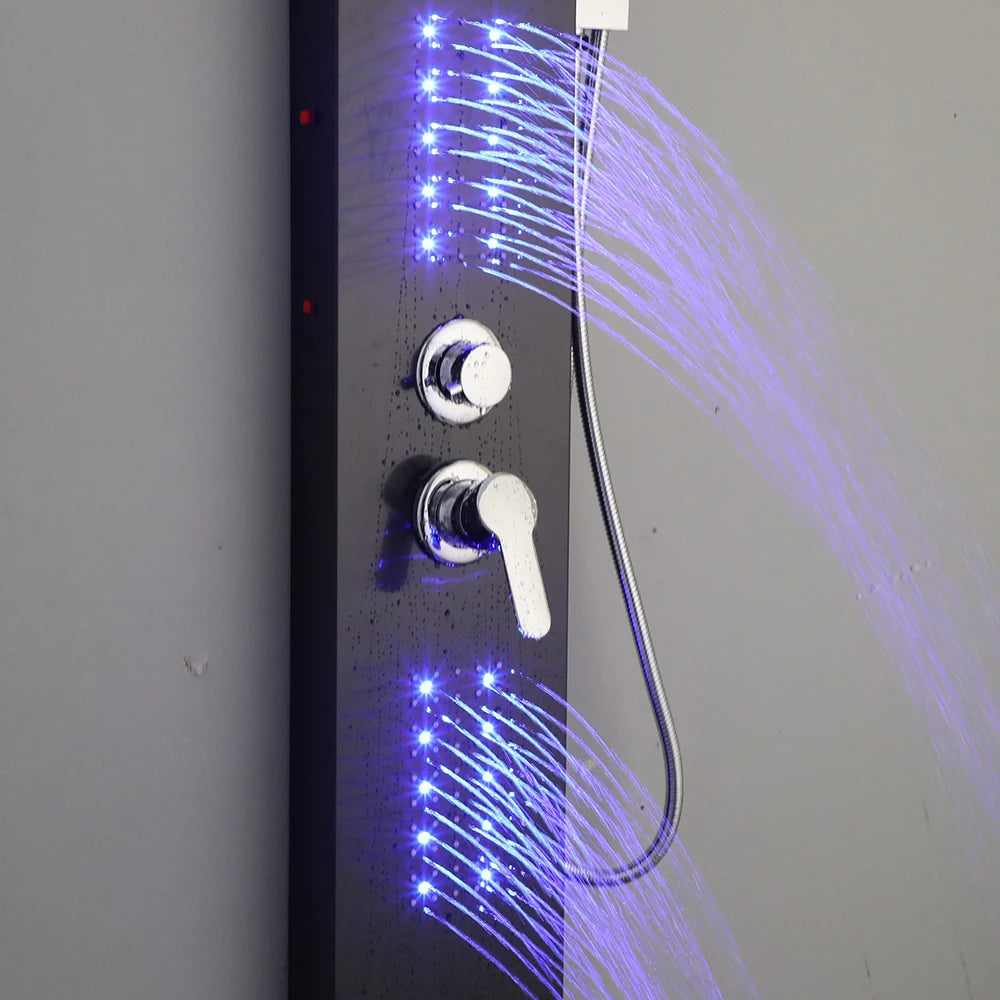 KEMAIDI Shower Panel Bathroom Shower Tower w/ LED Rainfall Waterfall Shower Head Body Massage Jet Shower Tub Spout Shower Column