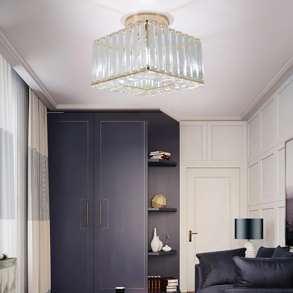 Modern Crystal Ceiling Light Flush Mount Ceiling Chandeliers Lamp LED Bedroom Corridor Entrance Lighting Fixtures E27 Gold Black