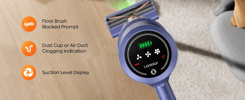 Laresar V11 NEW 650W 75000PA Ultra-Strong Cordless Vacuum Cleaner,90 Min Long Runtime,Removable Battery & Smart Display Vacuum