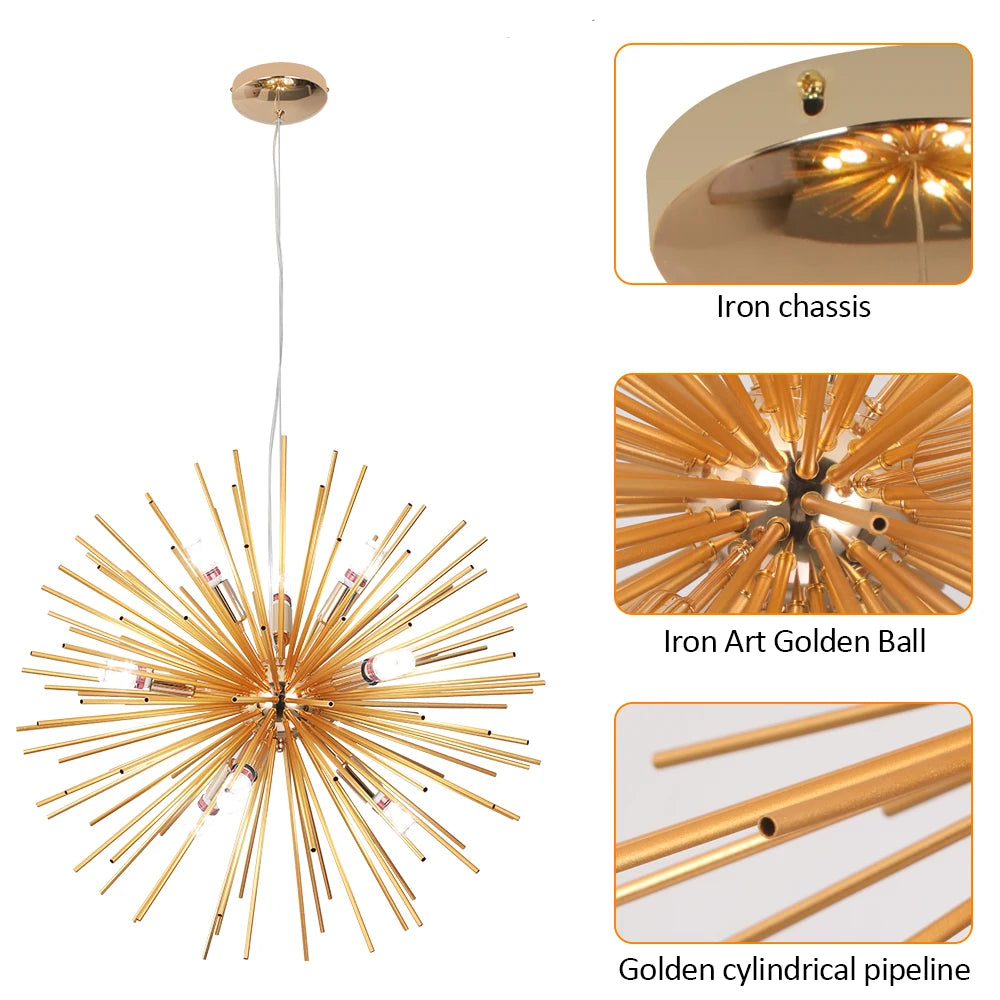 Led Firework Gold Chandelier Modern Pendant Light Ceiling Lamp Dining Room Kitchen Island Nordic Luminaire Home Decor Fixture