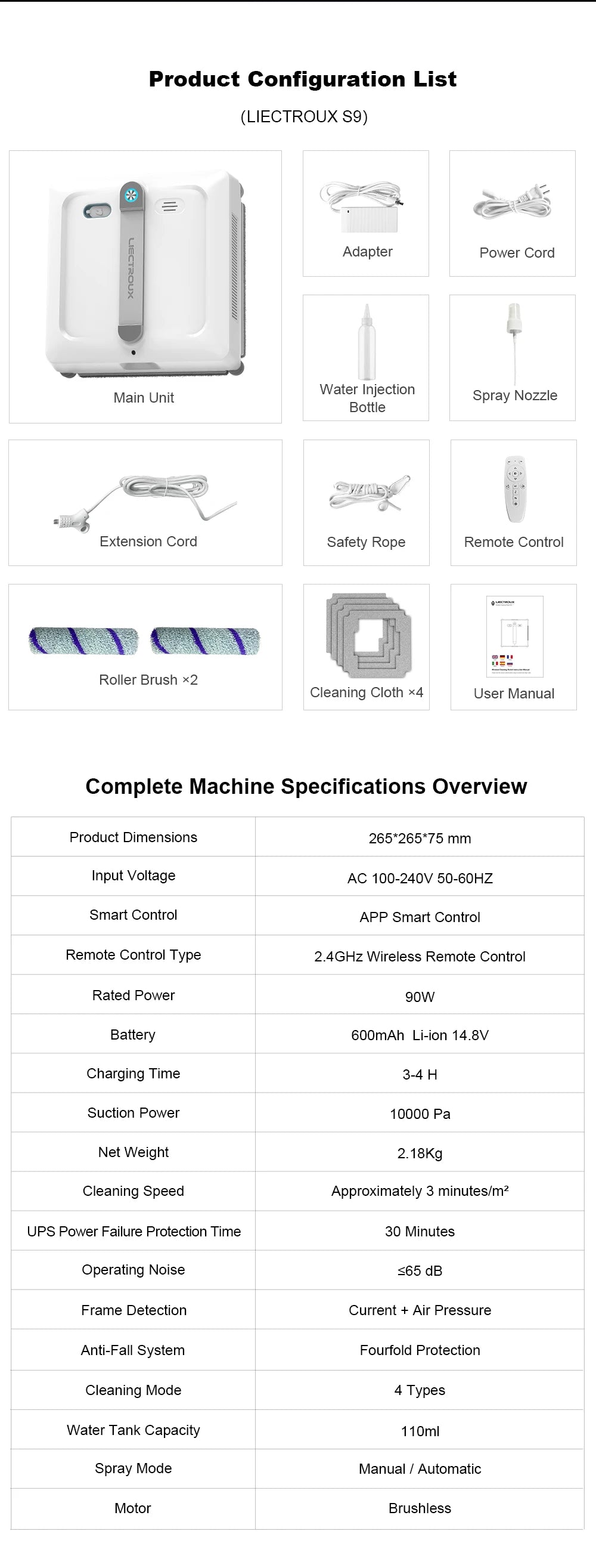 2026 Robot Window Vacuum Cleaner Liectroux S9,2 Roller Brusher,6-Way Water Spray,10000PA Suction,Home Wall Glass Cleaning Robot