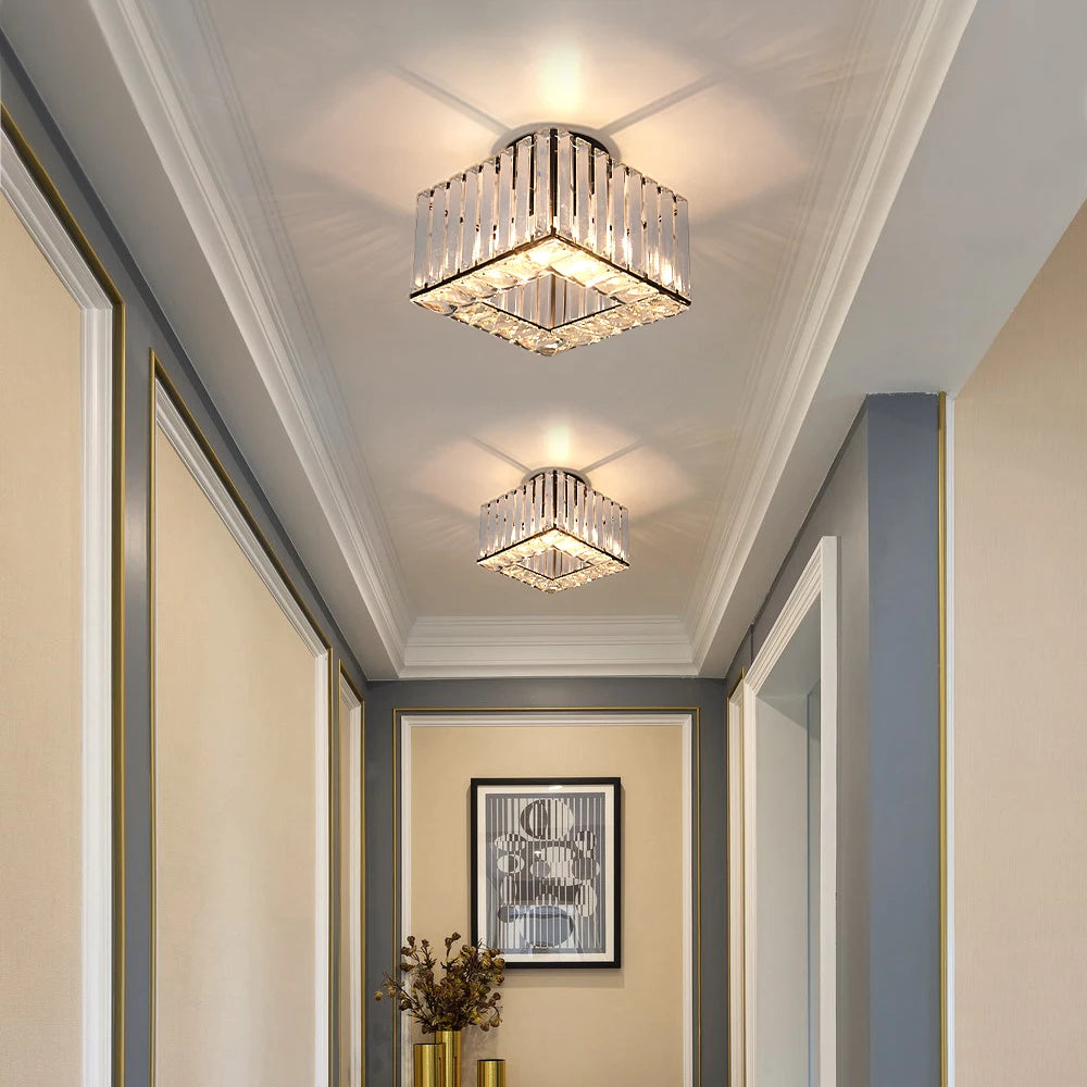 Modern Crystal Ceiling Light Flush Mount Ceiling Chandeliers Lamp LED Bedroom Corridor Entrance Lighting Fixtures E27 Gold Black
