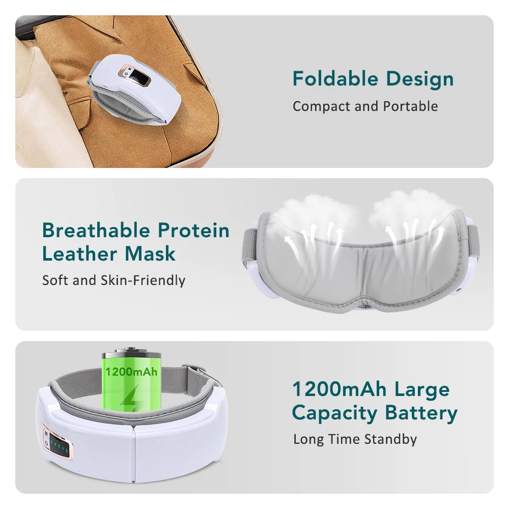 Electric Eye Massager Hot Compress Stress Relief Heating Vibration Massage Connect Music Relax Foldable Eye Care Smart Glasses