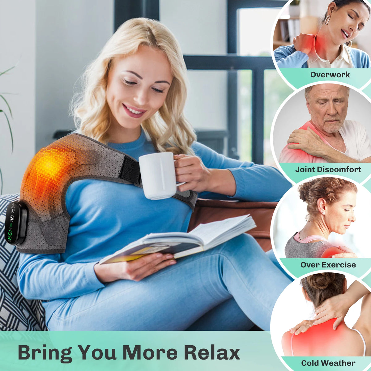 Electric Heating Shoulder Massager Vibration Massage Shoulder Steamer Brace Support Belt Knee Shoulder Muscle Relaxer Heated Pad