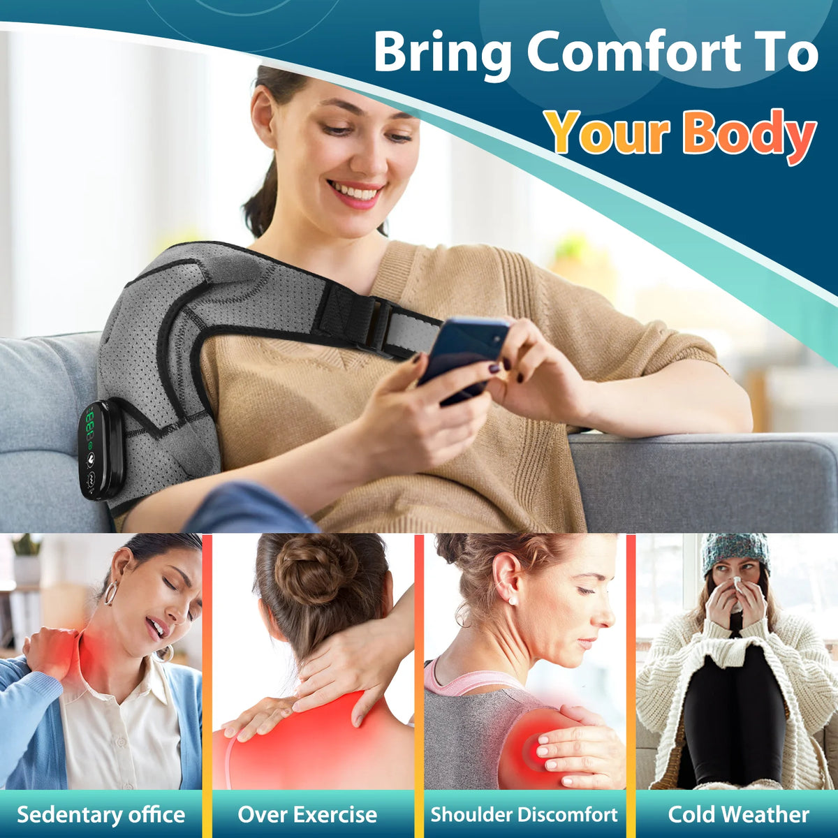 Electric Heating Shoulder Massager Vibration Massage Shoulder Steamer Brace Support Belt Knee Shoulder Muscle Relaxer Heated Pad