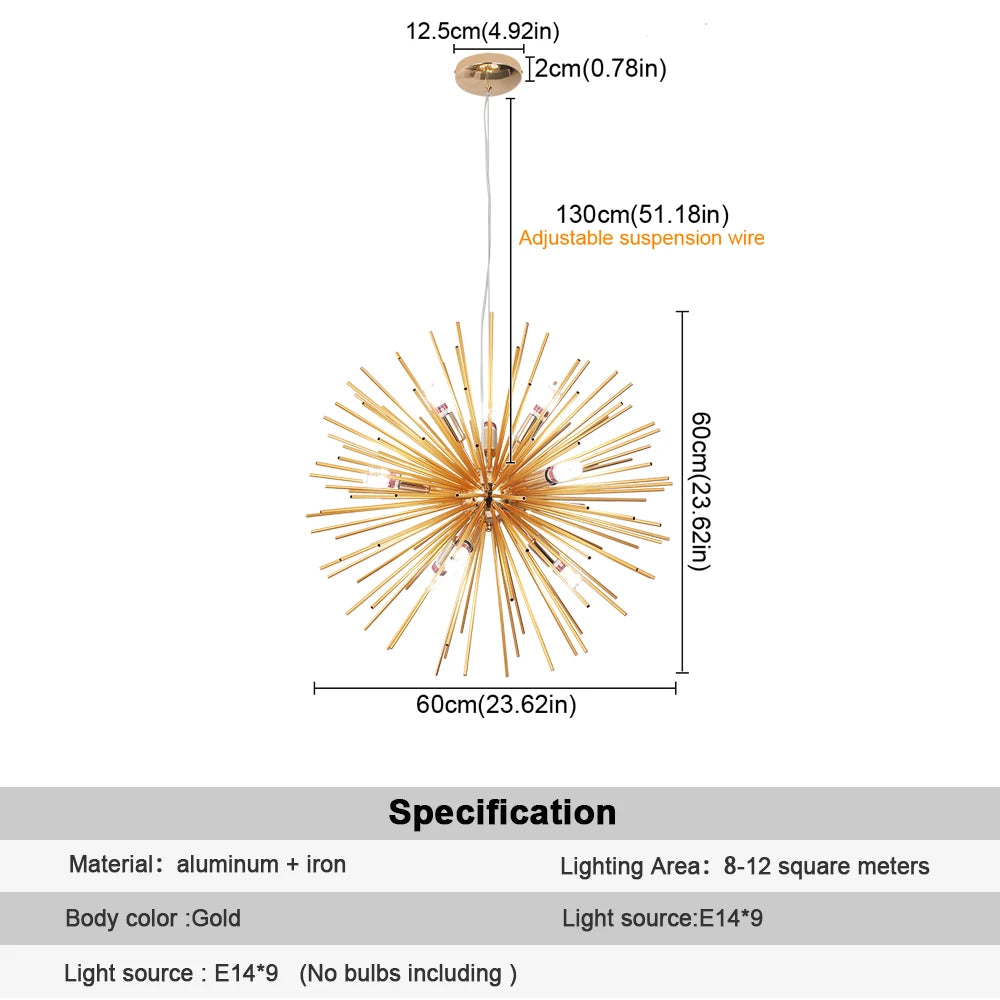 Led Firework Gold Chandelier Modern Pendant Light Ceiling Lamp Dining Room Kitchen Island Nordic Luminaire Home Decor Fixture