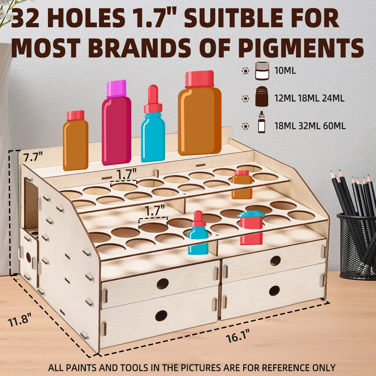 OPHIR Wood Paint Rack with Marker Pen Storage Rack Artist Supply Paint Rack Stand for Miniature Model Paint Acrylic Paint MG062
