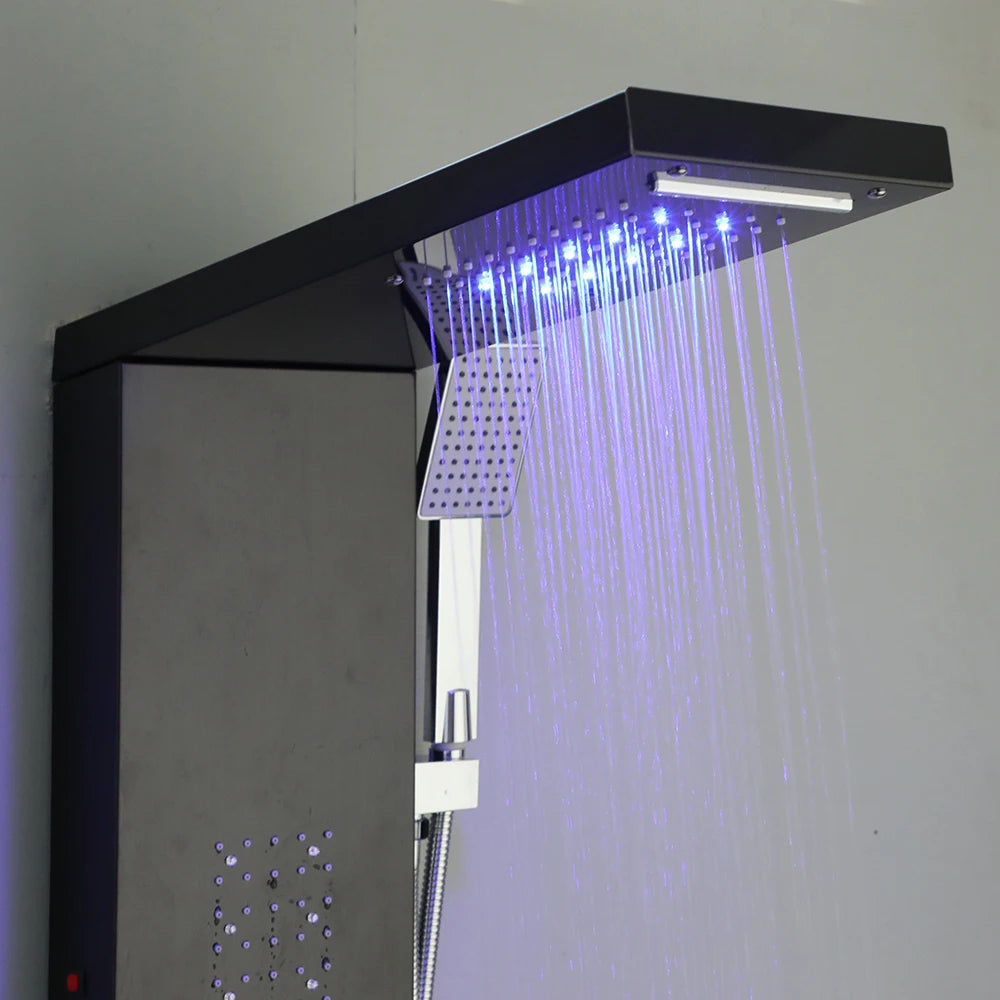 KEMAIDI Shower Panel Bathroom Shower Tower w/ LED Rainfall Waterfall Shower Head Body Massage Jet Shower Tub Spout Shower Column