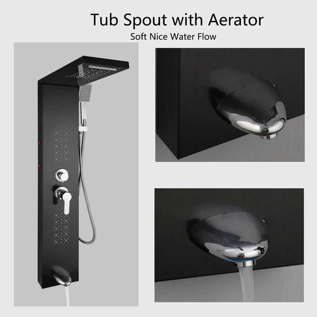 KEMAIDI Shower Panel Bathroom Shower Tower w/ LED Rainfall Waterfall Shower Head Body Massage Jet Shower Tub Spout Shower Column