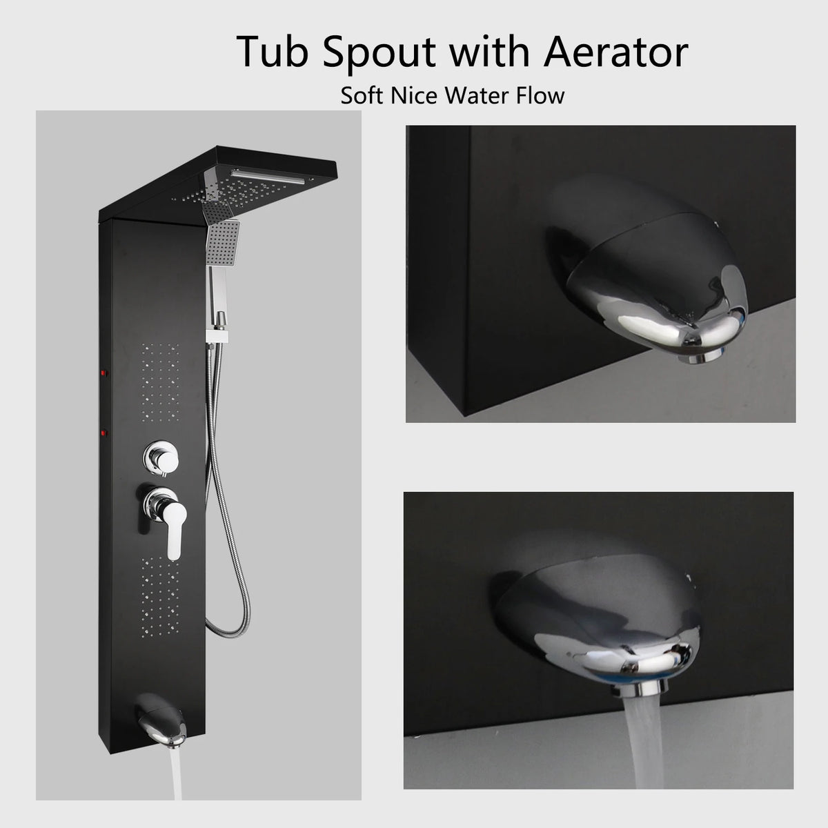 KEMAIDI Shower Panel Bathroom Shower Tower w/ LED Rainfall Waterfall Shower Head Body Massage Jet Shower Tub Spout Shower Column