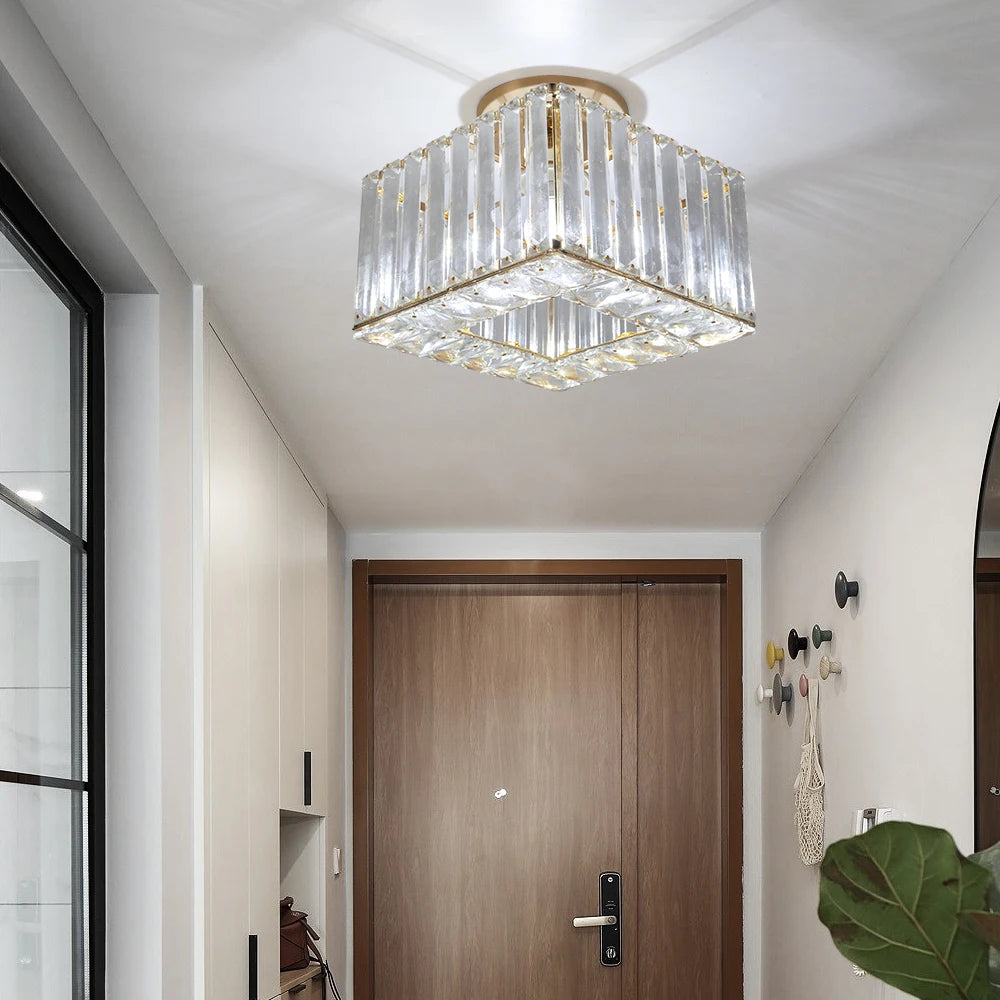 Modern Crystal Ceiling Light Flush Mount Ceiling Chandeliers Lamp LED Bedroom Corridor Entrance Lighting Fixtures E27 Gold Black