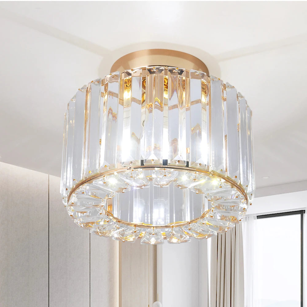 Modern Crystal Ceiling Light Flush Mount Ceiling Chandeliers Lamp LED Bedroom Corridor Entrance Lighting Fixtures E27 Gold Black