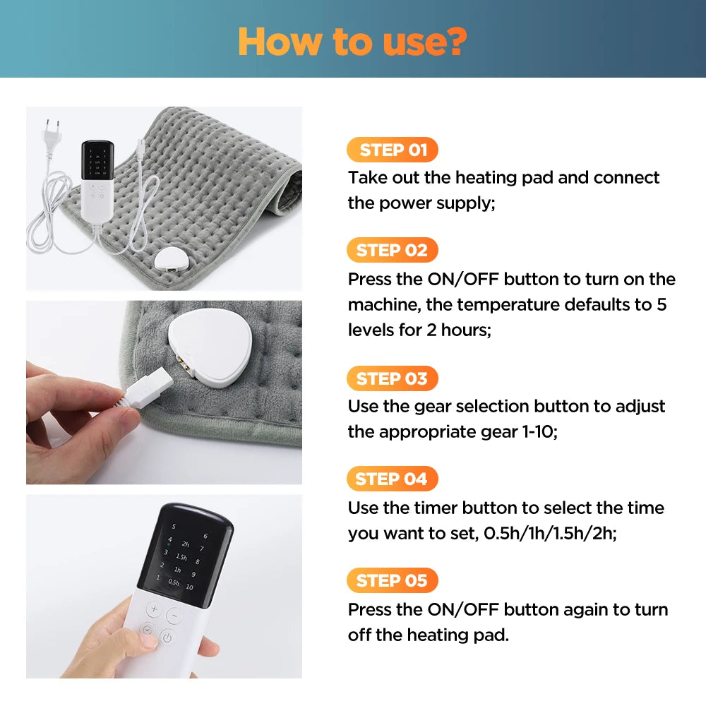 Electric Heating Pad 30*60cm Multifunctional Heating Blanket Cushion 9&10 Levels Temperature Body Back Warmer For Home Office