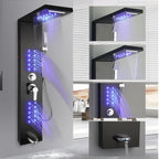 KEMAIDI Shower Panel Bathroom Shower Tower w/ LED Rainfall Waterfall Shower Head Body Massage Jet Shower Tub Spout Shower Column