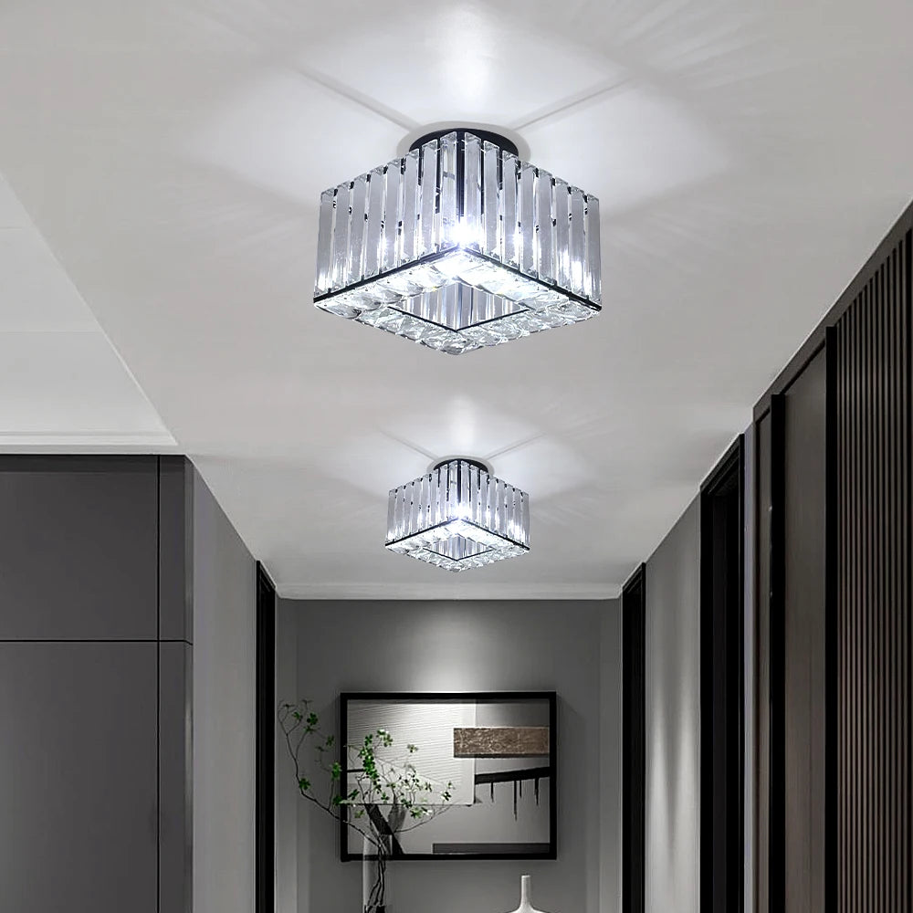 Modern Crystal Ceiling Light Flush Mount Ceiling Chandeliers Lamp LED Bedroom Corridor Entrance Lighting Fixtures E27 Gold Black
