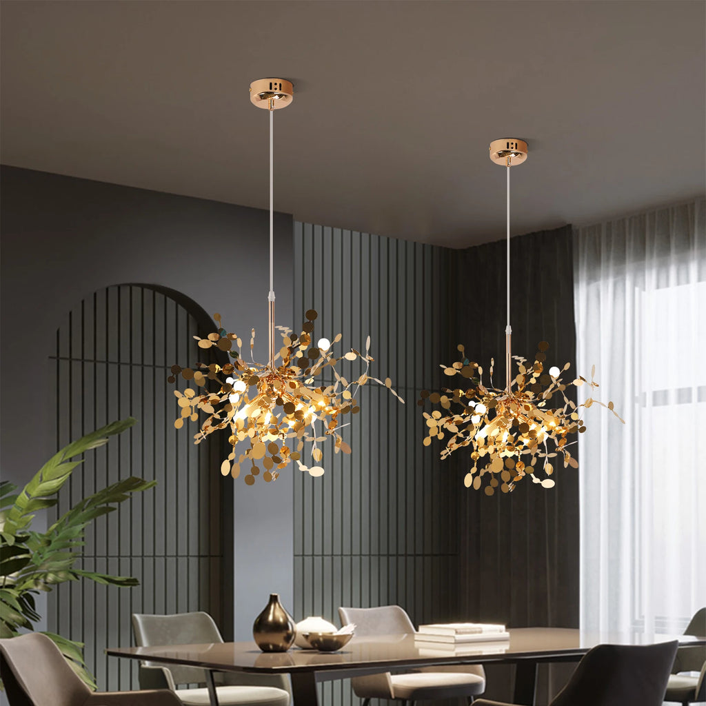 Led Firework Gold Chandelier Modern Pendant Light Ceiling Lamp Dining Room Kitchen Island Nordic Luminaire Home Decor Fixture