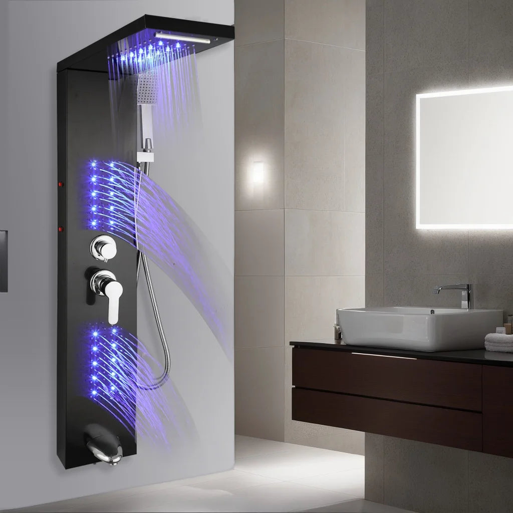 KEMAIDI Shower Panel Bathroom Shower Tower w/ LED Rainfall Waterfall Shower Head Body Massage Jet Shower Tub Spout Shower Column