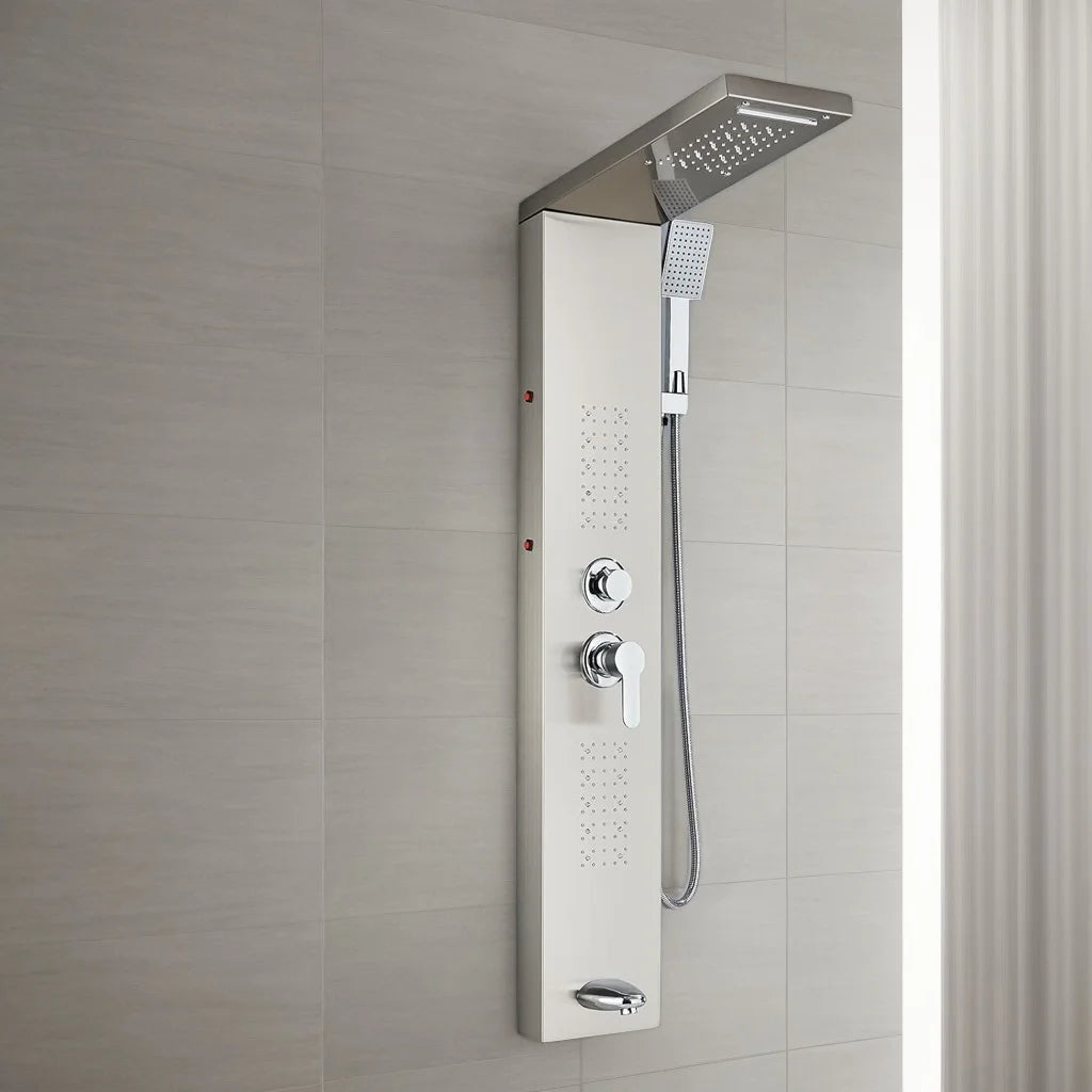 KEMAIDI Shower Panel Bathroom Shower Tower w/ LED Rainfall Waterfall Shower Head Body Massage Jet Shower Tub Spout Shower Column