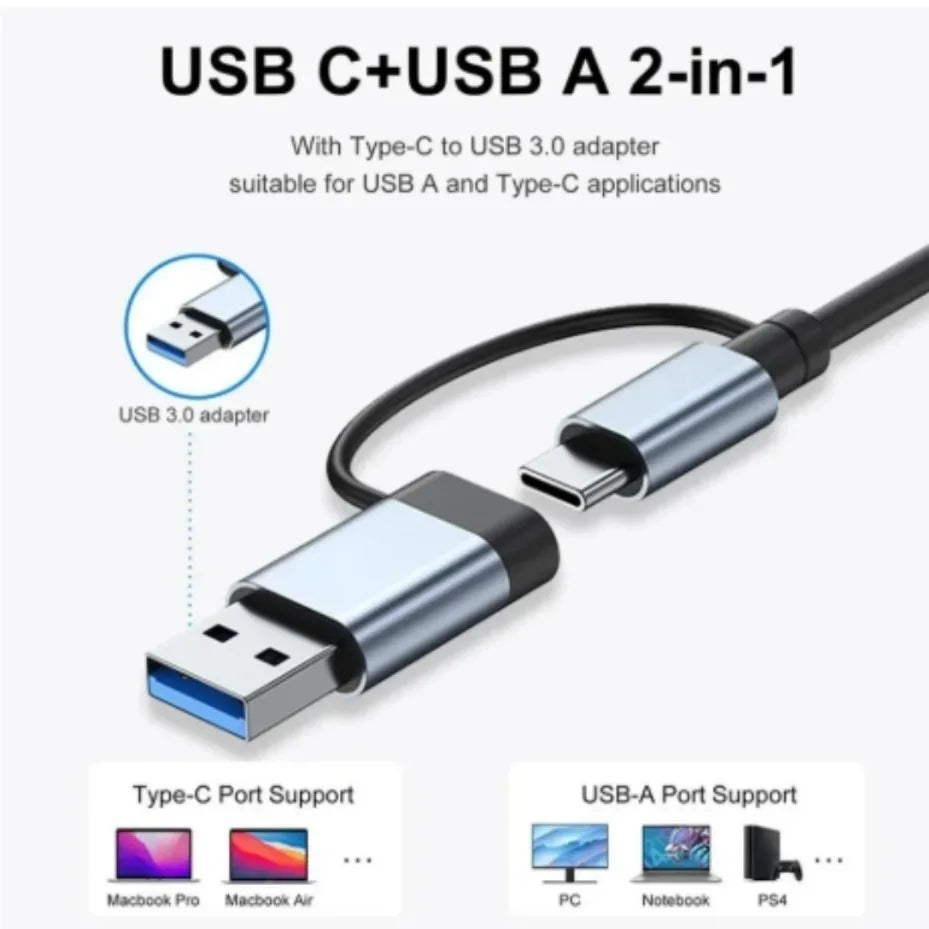 7-Port USB Hub Splitter 1USB3.0+4USB2.0+2USB-C 2.0 with 5W Power Supply High Speed Multiport Expander for Laptop Desktop PC Comp