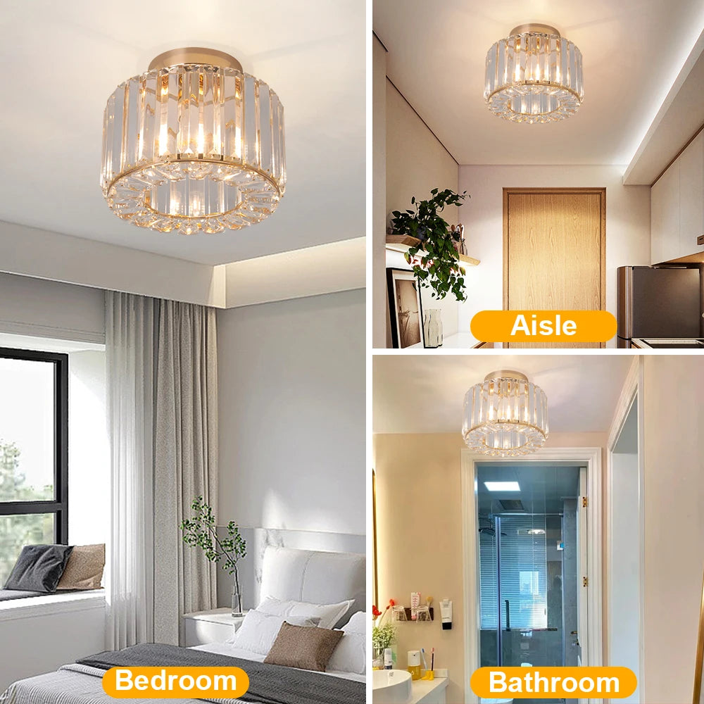 Modern Crystal Ceiling Light Flush Mount Ceiling Chandeliers Lamp LED Bedroom Corridor Entrance Lighting Fixtures E27 Gold Black