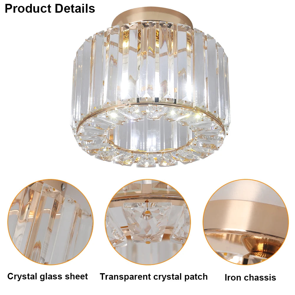 Modern Crystal Ceiling Light Flush Mount Ceiling Chandeliers Lamp LED Bedroom Corridor Entrance Lighting Fixtures E27 Gold Black